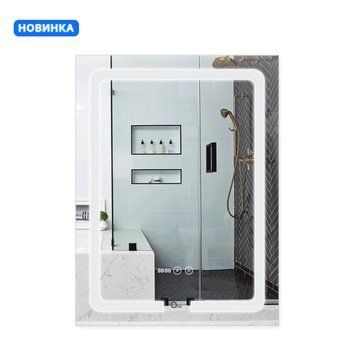 Дзеркало Qtap Mideya (DC-F937) 600х800 з LED-підсвічуванням Touch, з антизапотіванням, з годинником, димером, рег. яскравості QT2078F937W SD00036740 фото