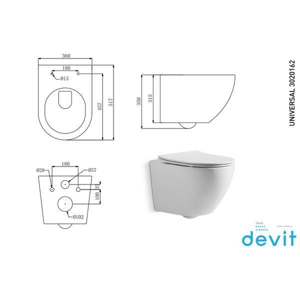 Комплект инсталляции Geberit Duofix с клавишей смыва DELTA20 Хром и подвесного унитаза Devit Universal с крышкой Soft Close с гигиеническим душем Devit (458.103.00.1/115.127.21.1/3020162) 458.103.00.1/115.127.21.1/3020162/CV17011010 фото
