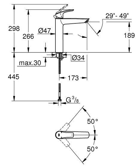 Змішувач для умивальника Grohe Eurosmart New XL-Size одноважільний, чорний матовий (239712433) 239712433 фото