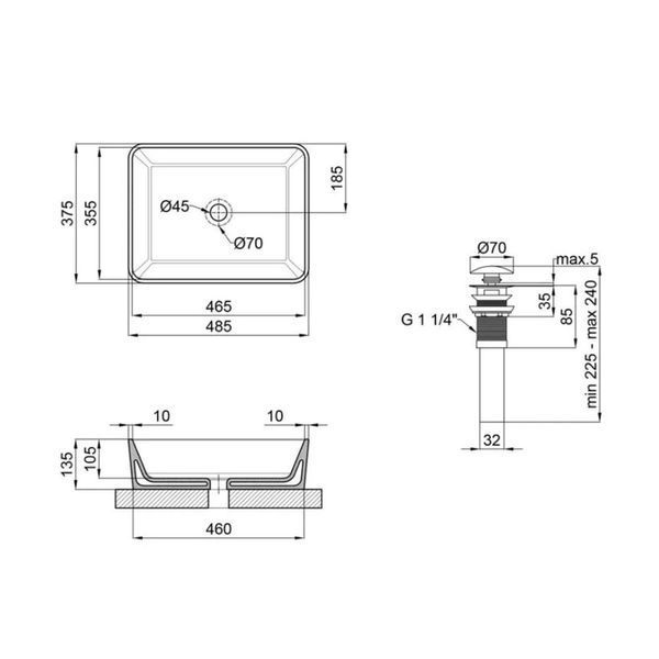 Комплект Qtap Tern: Раковина накладна прамокутна 475х370х140 мм Matt Black + Донний клапан PU03 SD00053424 фото