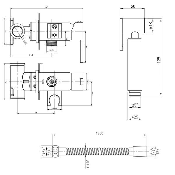 Набор для гигиенического душа Qtap Inspai-Varius прямоугольный QT259710842859NB Black Matt SD00048969 фото