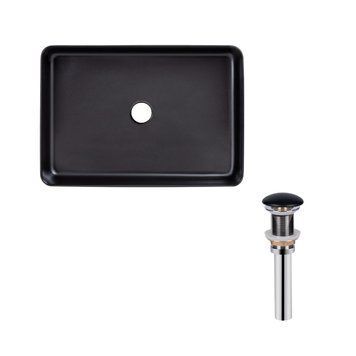 Комплект Qtap Tern: Раковина накладная прямоугольная 500х350х145 мм Matt Black + Донный клапан PU03 SD00053426 фото