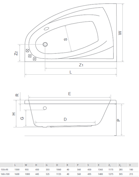 Ванна акриловая угловая Radaway Rineia 160x100см, с ножками и сифоном, левая, белый (WA1-31-160x100LS) WA1-31-160x100LS фото