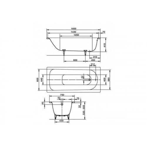 Ванна стальная Kaldewei Saniform Plus 160x75, сталь-эмаль 3,5 мм мод. 372-1 (112500010001 ) 112500010001  фото