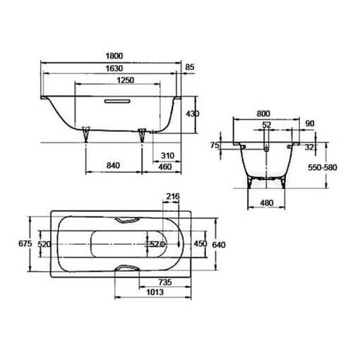 Ванна стальная Kaldewei Saniform Plus 180x80, сталь-эмаль 3,5 мм мод. 375-1 (112800010001) 112800010001 фото