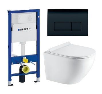 Комплект инсталляции Geberit Duofix с клавишей смыва DELTA50 черный матовый и подвесного унитаза Koller Pool Round Tornado 3.0 с крышкой Soft Close (458.103.00.1/115.119.14.1/RN-0520-RQ3) 458.103.00.1/115.119.14.1/RN-0520-RQ3 фото