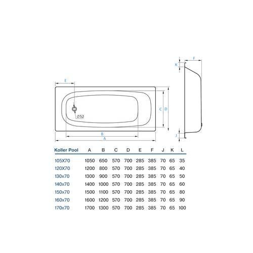 Ванная стальная KollerPool 160х70 (B60E1200E) B60E1200E фото