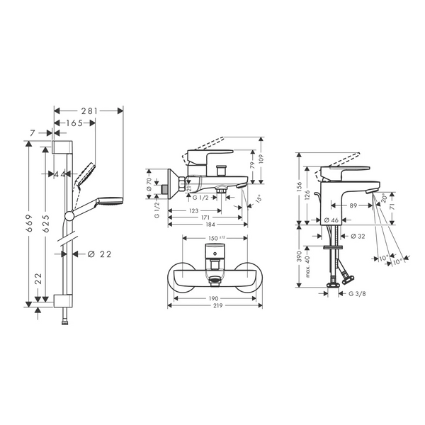 Комплект змішувачів Hansgrohe VERNIS BLEND 3 в 1 для ванни, раковина 70, хром (71550000/71440000/26533400) 71550111 фото