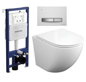 Комплект подвесного унитаза с крышкой Koller Pool Round Smart Tornado 3.0 и инсталляции Koller Pool Aqua Trend с клавишей DESIGN PLUS белый/хром матовый (RN-0490-RQ3/2392510056/2393510258) RN-0490-RQ3/2392510056/2393510258 фото