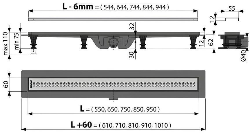 Душевой канал Koller Pool 750, сухой (G9-750/APZ9-750M) G9-750/APZ9-750M фото