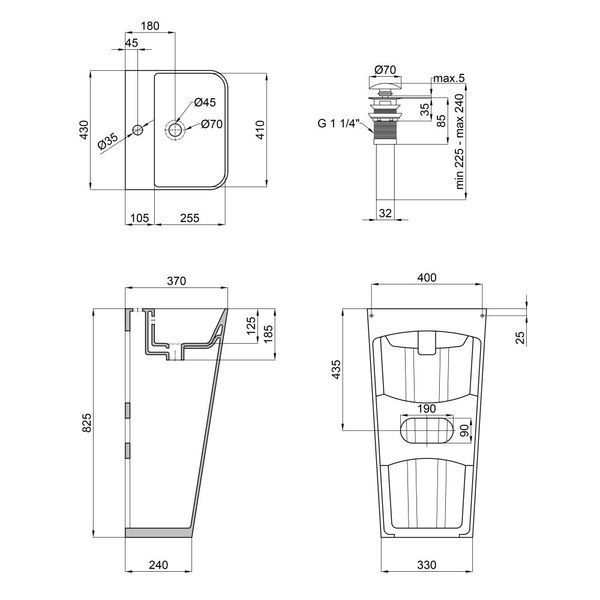 Комплект Qtap Tern: Раковина напольна моноблок 440х380х830 мм White + Донний клапан PU02O SD00053444 фото