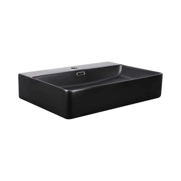 Комплект Qtap Nando LT: Раковина подвесная прямоугольная 600х420х120 мм Matt Black + Донный клапан PU03O SD00053449 фото