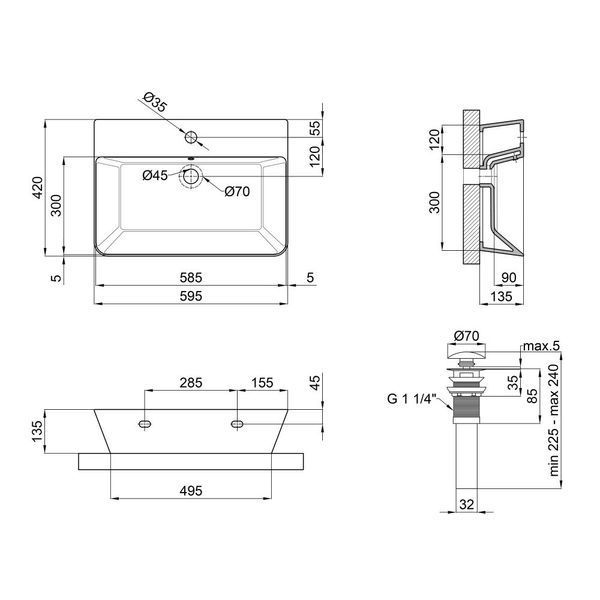 Комплект Qtap Virgo: Раковина подвесная прямоугольная 600x420x140 мм White + Донный клапан PU02O SD00053453 фото