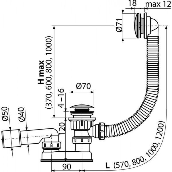Сифон для ванни AlcaPlast A504CKM-80 (A504CKM-80) A504CKM-80 фото