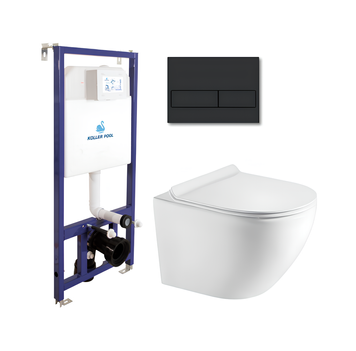 Комплект подвесного унитаза с крышкой Koller Pool Round Smart Tornado 3.0 и установки Koller Pool с клавишей 3в1 черная матовая (RN-0490-RQ3/KP-112-001/KP-226-017) RN-0490-RQ3/KP-112-001/KP-226-017 фото