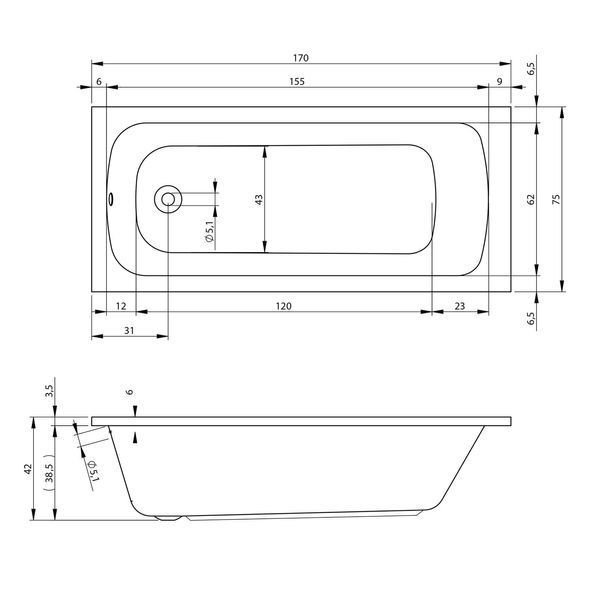 Ванна акрилова Devit COMFORT 170х75 з ніжками (17075123) 17075123 фото