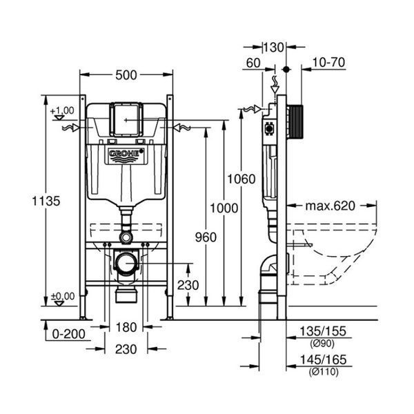 Система инсталляции для унитаза Grohe Rapid SL 4в1 с клавишей смыва Grohe Skate Cosmopolitan, хром (3873200A) 3873200A фото