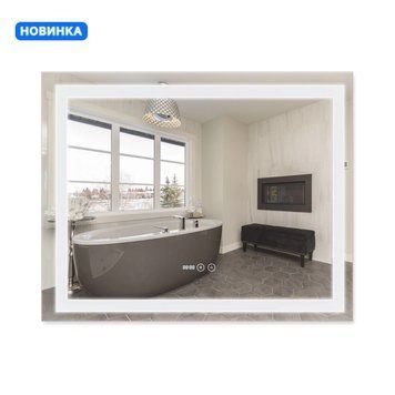 Дзеркало Qtap Mideya (DC-F614) 1000х800 з LED-підсвічуванням Touch, з антизапотіванням, з годинником, димером, рег. яскравості QT2078F614W SD00036735 фото