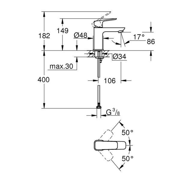 Змішувач для умивальника Grohe Cubeo, одноважільний, S-SiZE, хром (1016990000) 1016990000 фото